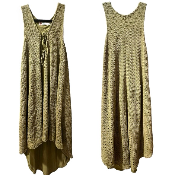 Free People Dresses & Skirts - Free People Beach Sz XS Sage Green Crochet Dress High Low H Boho Dress w Ties